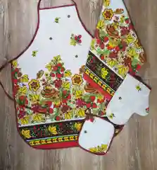 Желтый подарочный набор из рогожки: полотенце и фартук для кухни, рукавица, прихватка