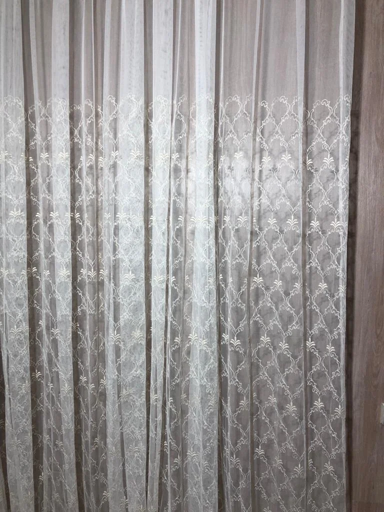 Сетка вышивка, портьера, шторы на окно, тюль, готовые шторы, цвет кремовый, интерьерные
