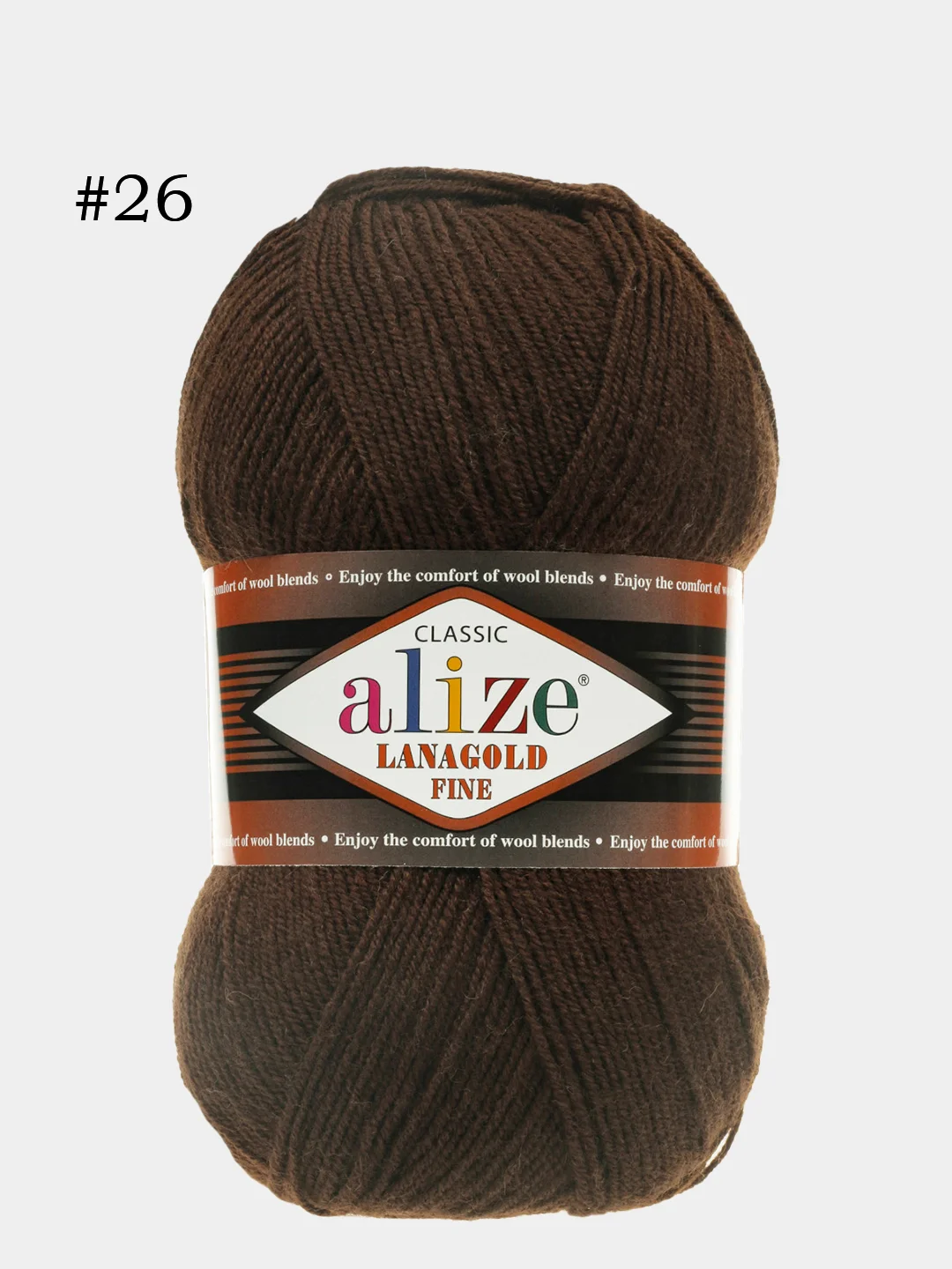 Тёмно-коричневый пряжа Alize, Lanagold Fine, 100 гр-390 м, акрил 51%- мериносовая шерсть 49%