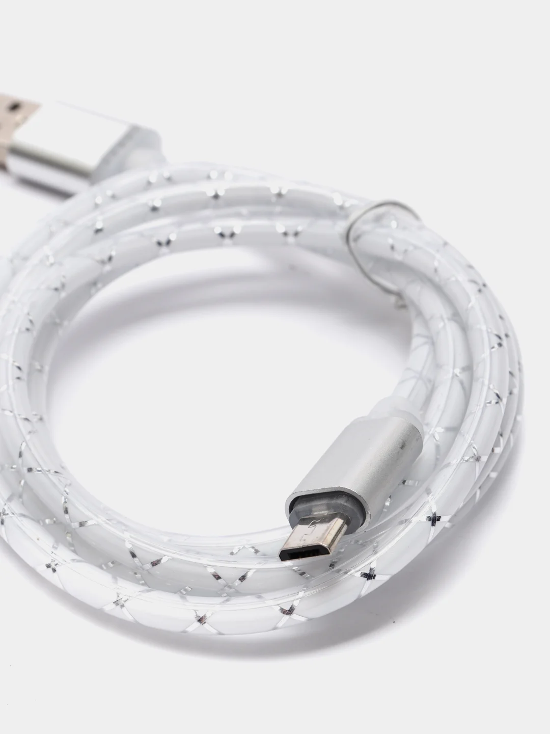 Серебряный светящийся провод микро usb