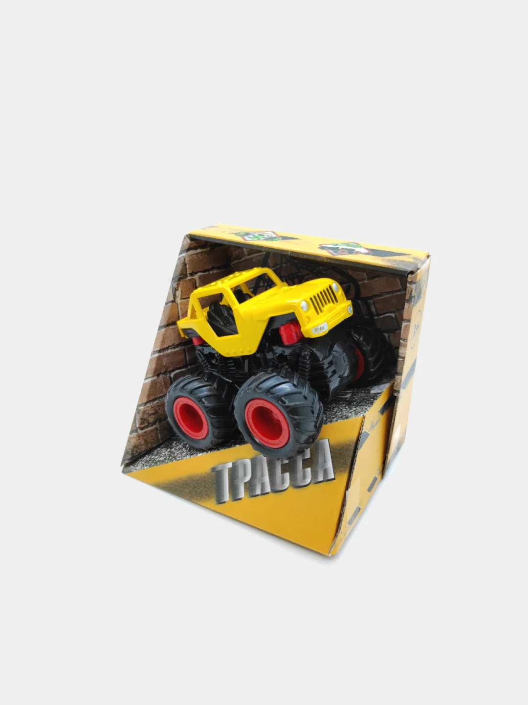 Горчичный машина пластиковая инерционная 4WD, на резиновых полых шинах / машинка полный привод