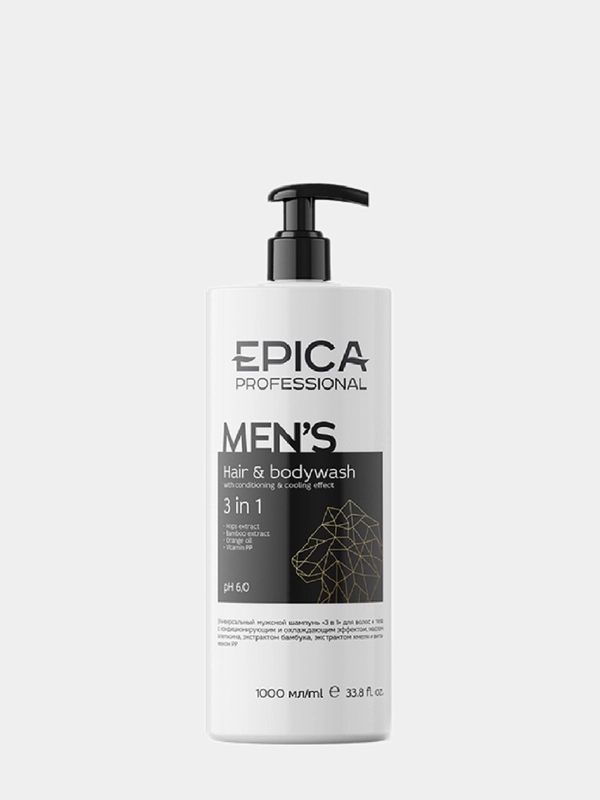 Epica Professional Mens 3in1 шампунь Эпика мужской с охлаждающим эффектом 1000мл