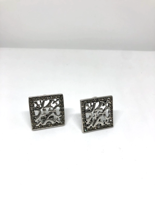Серьги из серебра, в форме квадрата, с фианитами, 2*2 см