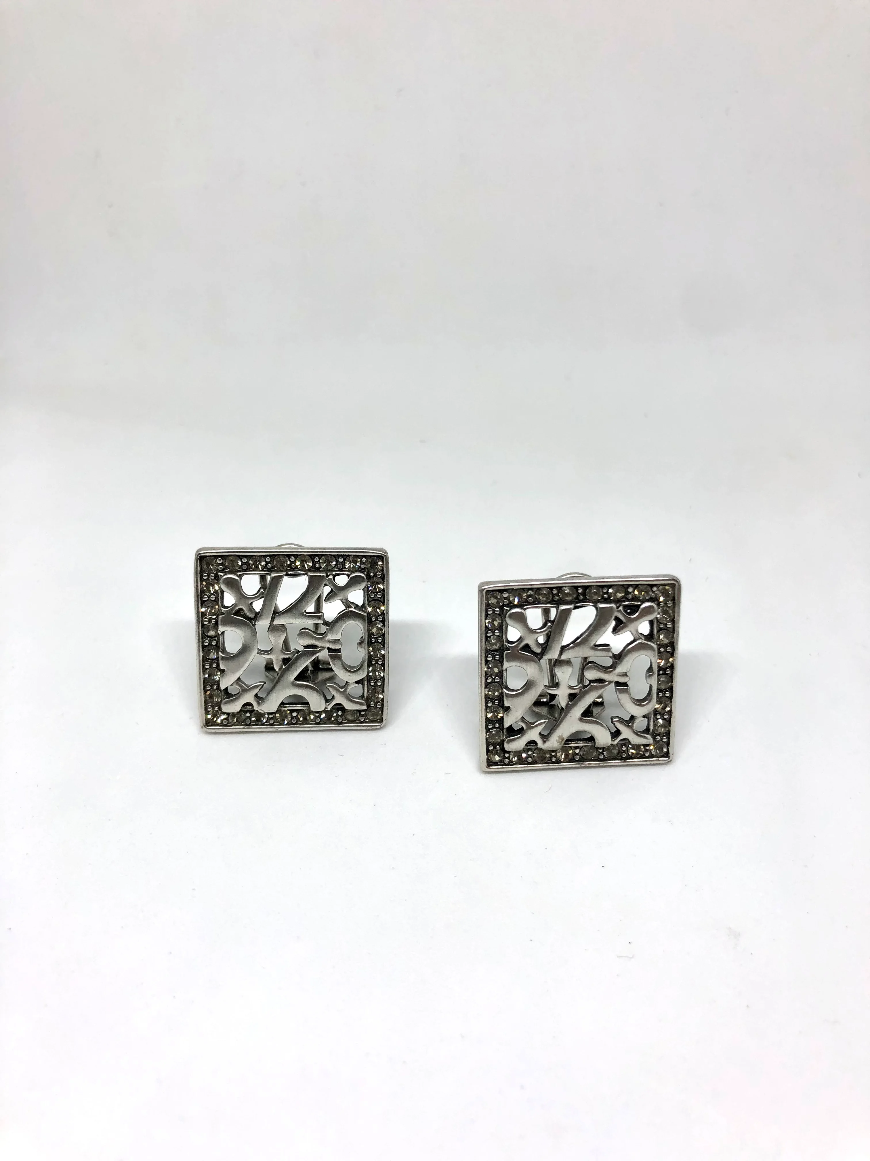 Серьги из серебра, в форме квадрата, с фианитами, 2*2 см