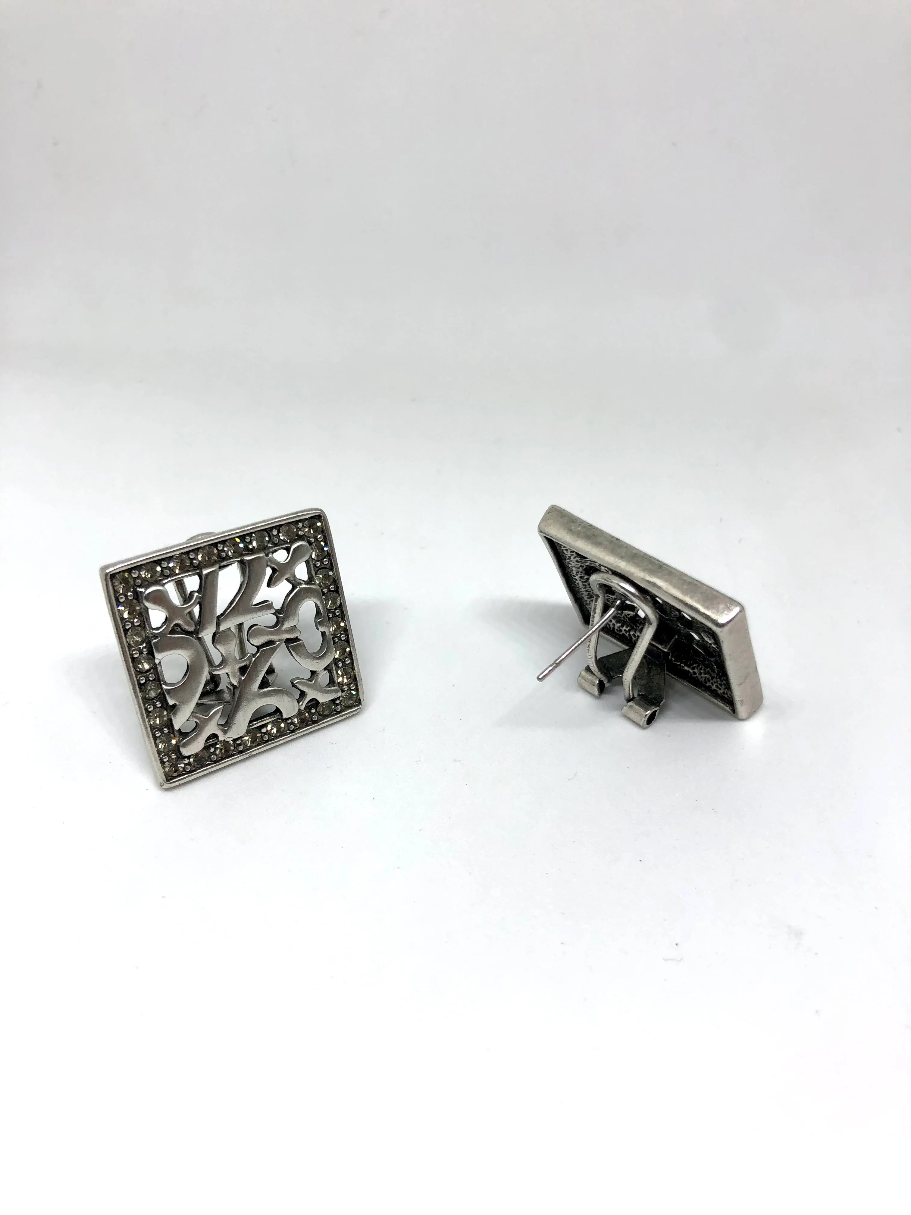 Серьги из серебра, в форме квадрата, с фианитами, 2*2 см