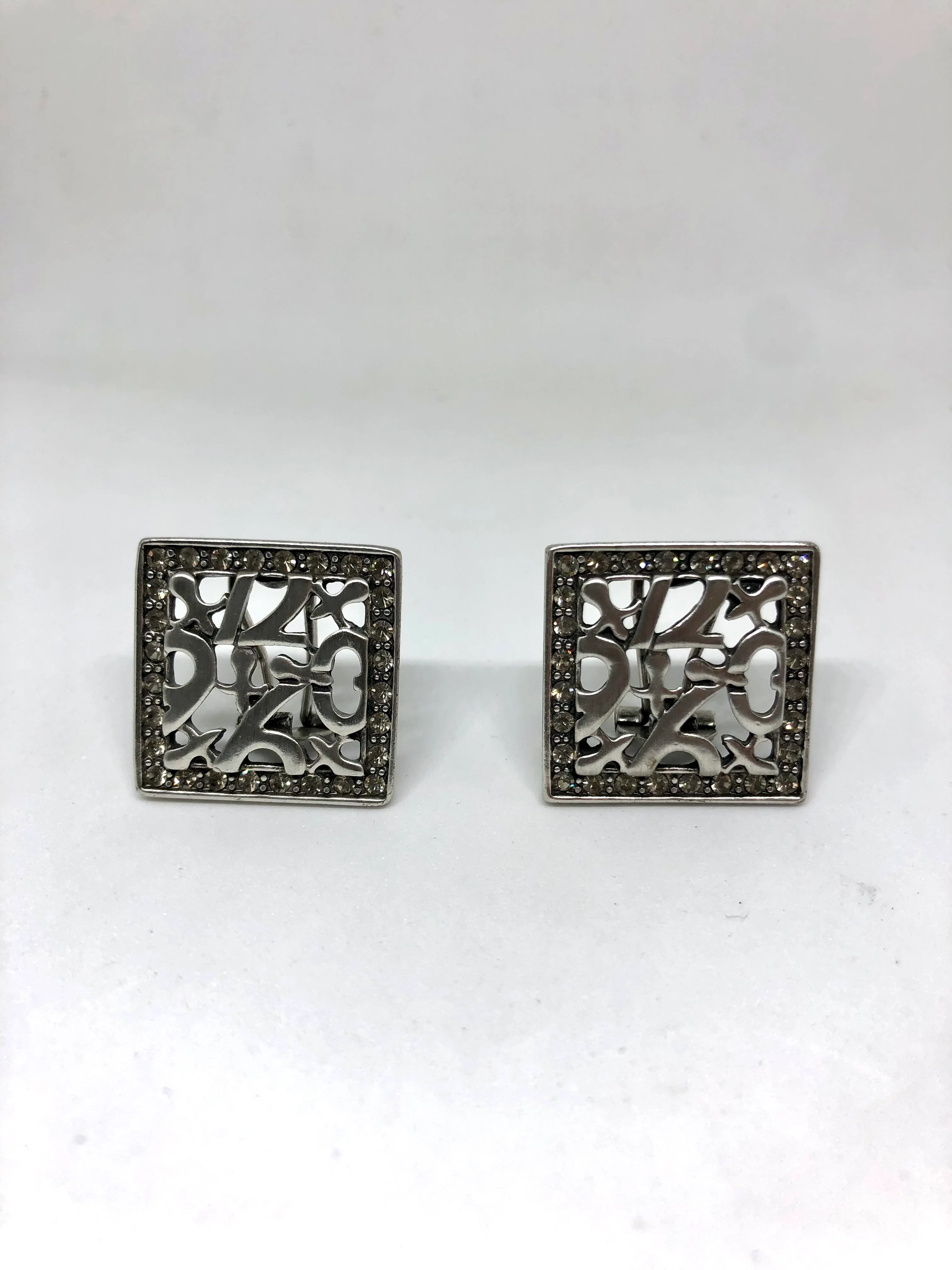 Серьги из серебра, в форме квадрата, с фианитами, 2*2 см