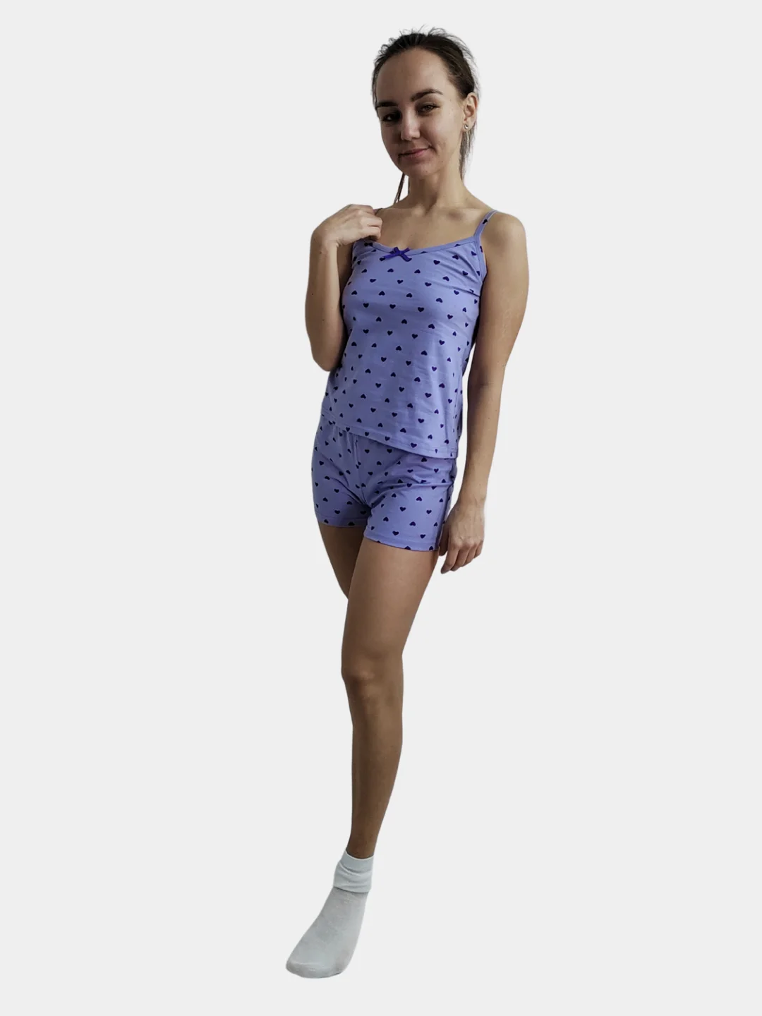 Фиолетовый комплект женский трикотажный Onstyle, хлопок: майка + шорты