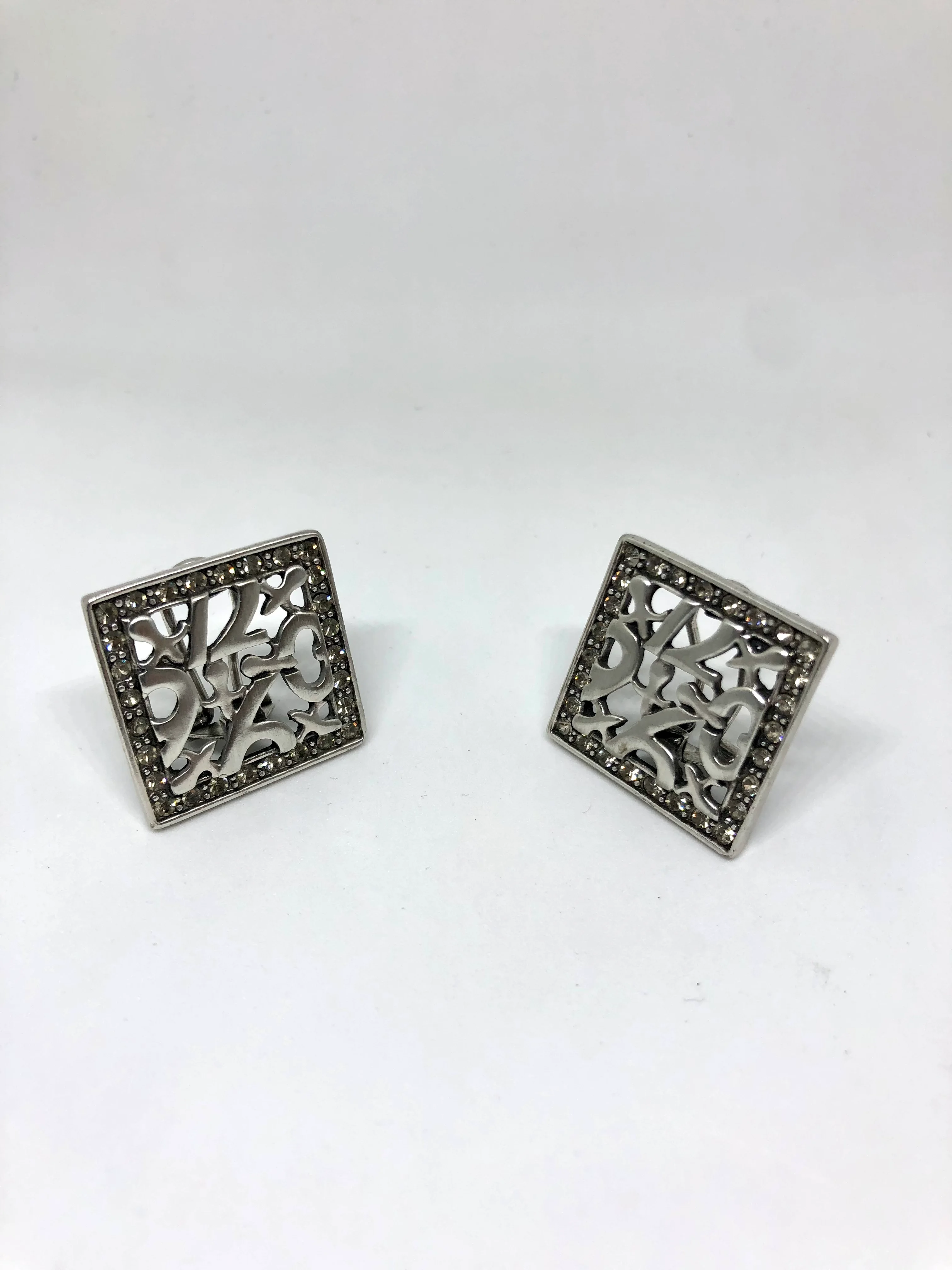 Серьги из серебра, в форме квадрата, с фианитами, 2*2 см