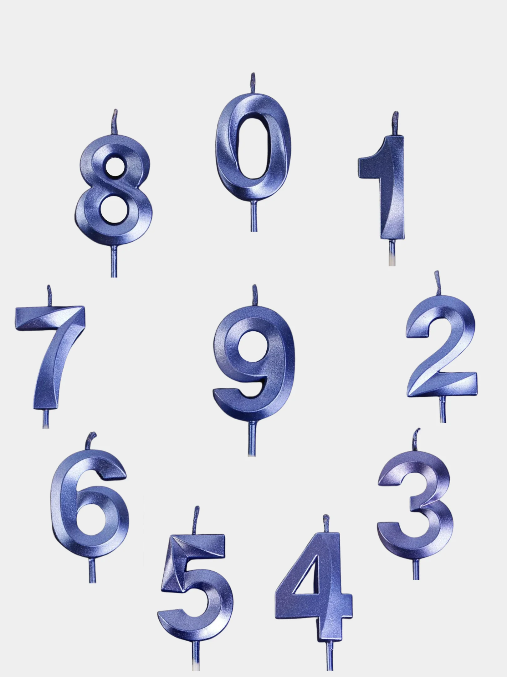 Голубой свеча в торт "6 разных цветов", цифра: 0, 1, 2, 3, 4, 5, 6, 7, 8, 9, 5х12 см