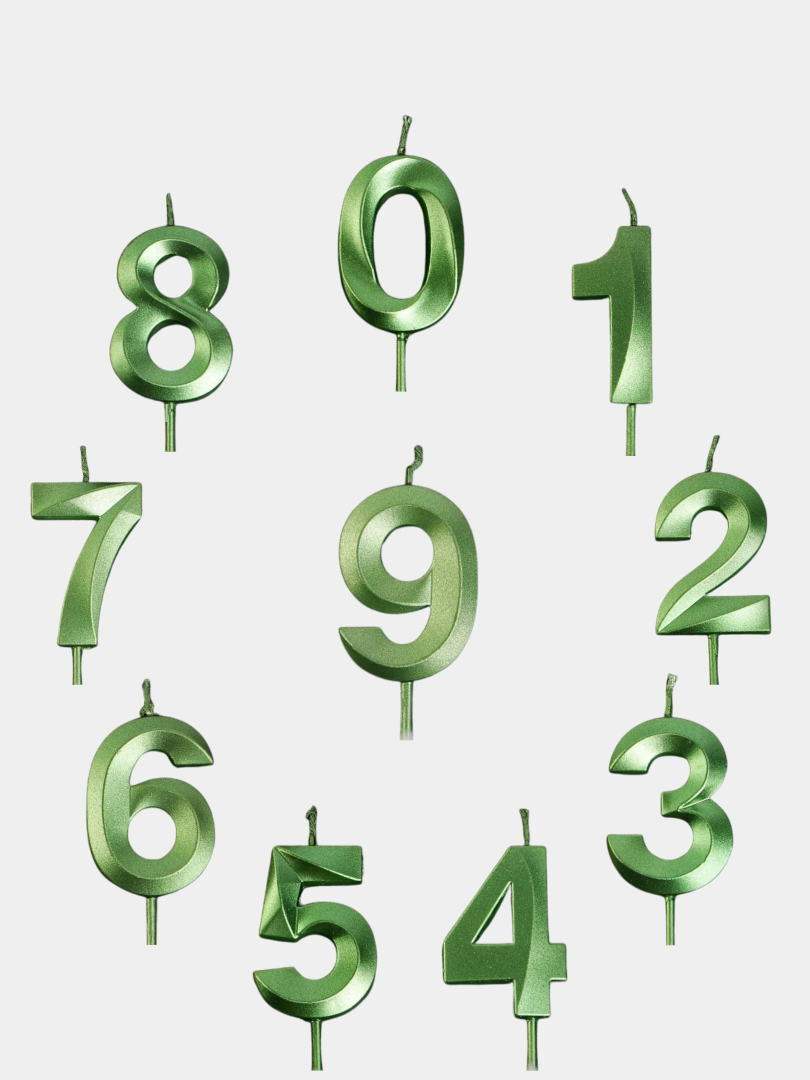 Зеленый свеча в торт "6 разных цветов", цифра: 0, 1, 2, 3, 4, 5, 6, 7, 8, 9, 5х12 см