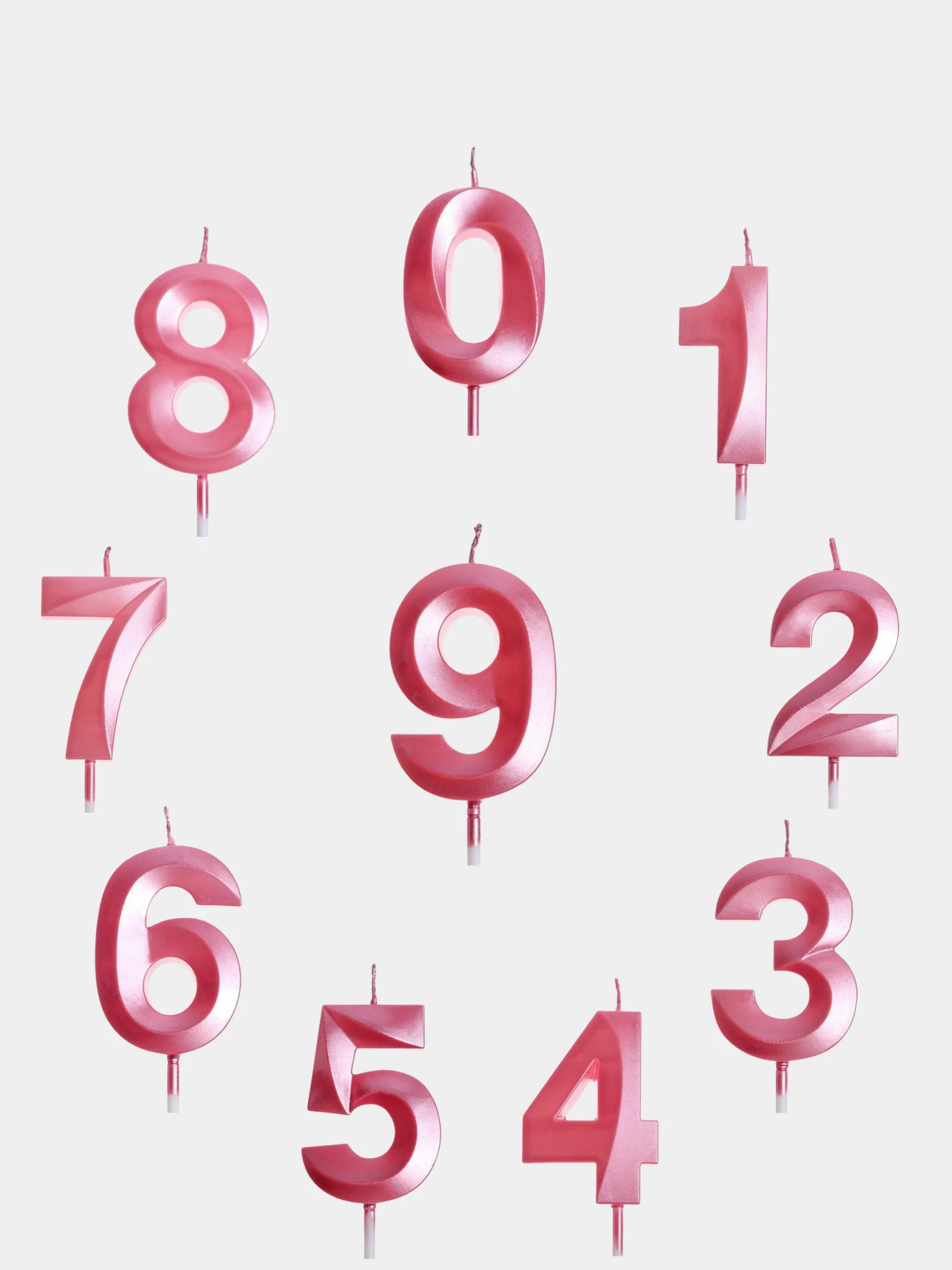 Розовый свеча в торт "6 разных цветов", цифра: 0, 1, 2, 3, 4, 5, 6, 7, 8, 9, 5х12 см