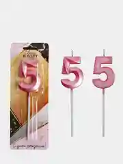 Розовый свеча в торт "6 разных цветов", цифра: 0, 1, 2, 3, 4, 5, 6, 7, 8, 9, 5х12 см