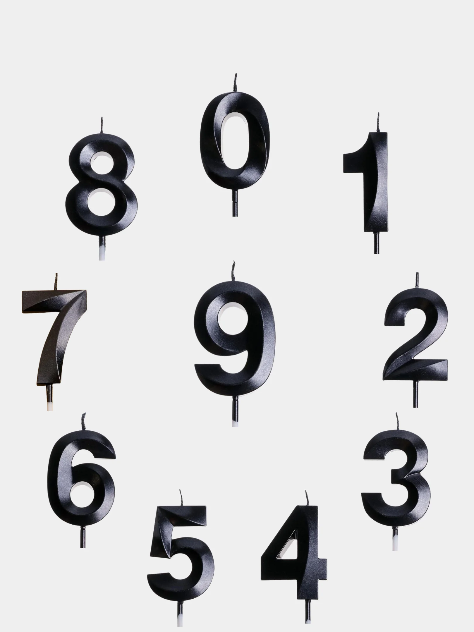 Черный свеча в торт "6 разных цветов", цифра: 0, 1, 2, 3, 4, 5, 6, 7, 8, 9, 5х12 см