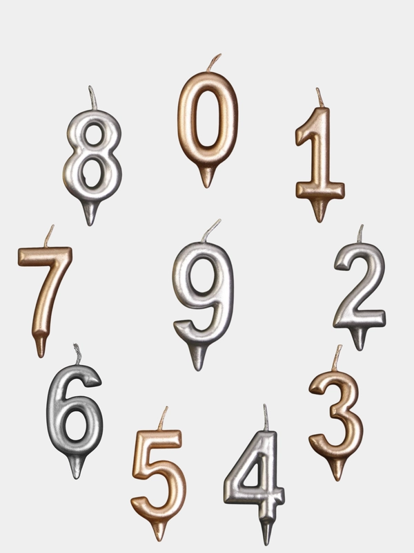 Свеча в торт "Золотая-серебряная", цифра: 0, 1, 2, 3, 4, 5, 6, 7, 8, 9, 7 х 6 см