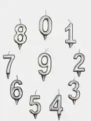 Серебряный свеча в торт "Золотая-серебряная", цифра: 0, 1, 2, 3, 4, 5, 6, 7, 8, 9, 7 х 6 см