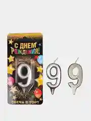 Серебряный свеча в торт "Золотая-серебряная", цифра: 0, 1, 2, 3, 4, 5, 6, 7, 8, 9, 7 х 6 см