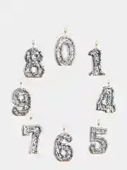 Серебряный свеча в торт "Блестки", 2 вида, цифра: 0, 1, 2, 3, 4, 5, 6, 7, 8, 9, х 6.5 см