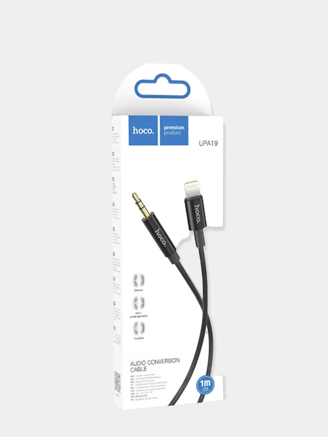 Кабель hoco UPA19, AUX 3.5 мм - Lightning, 1 м, в оплетке, черный