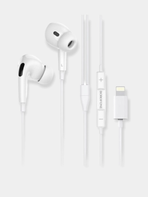 Проводные наушники BOROFONE BM30 Pro, Lightning, 1.2 м, белый, с микрофоном