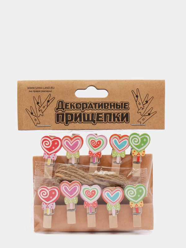Прищепки декоративные "Узоры в сердечках", набор из 10 штук