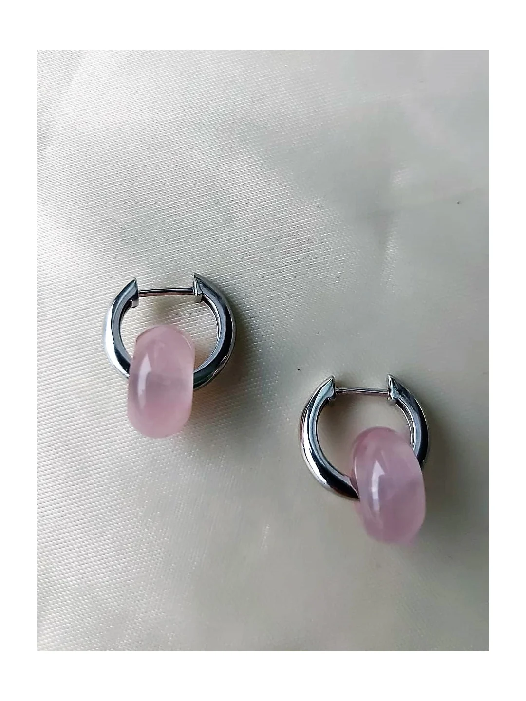 Серебряный серьги-конго, с натуральным розовым кварцем