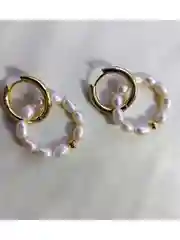 Золотой серьги-бублики/ конго/ кольца с натуральным жемчугом ручной работы