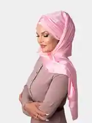 Розовый платок мусульманский/Платок атласный/ Готовый платок/ Тюрбан /Хиджаб/Платок на никах/ADEMI