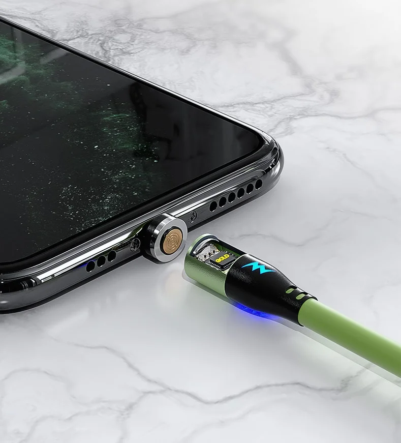 Зеленый кабель силиконовый 3.0A Type-C, Micro-USB, Lightning, магнитный, быстрая зарядка