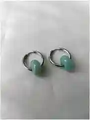 Серебряный серьги кольца/ бублики / конго с натуральным зеленым авантюрином