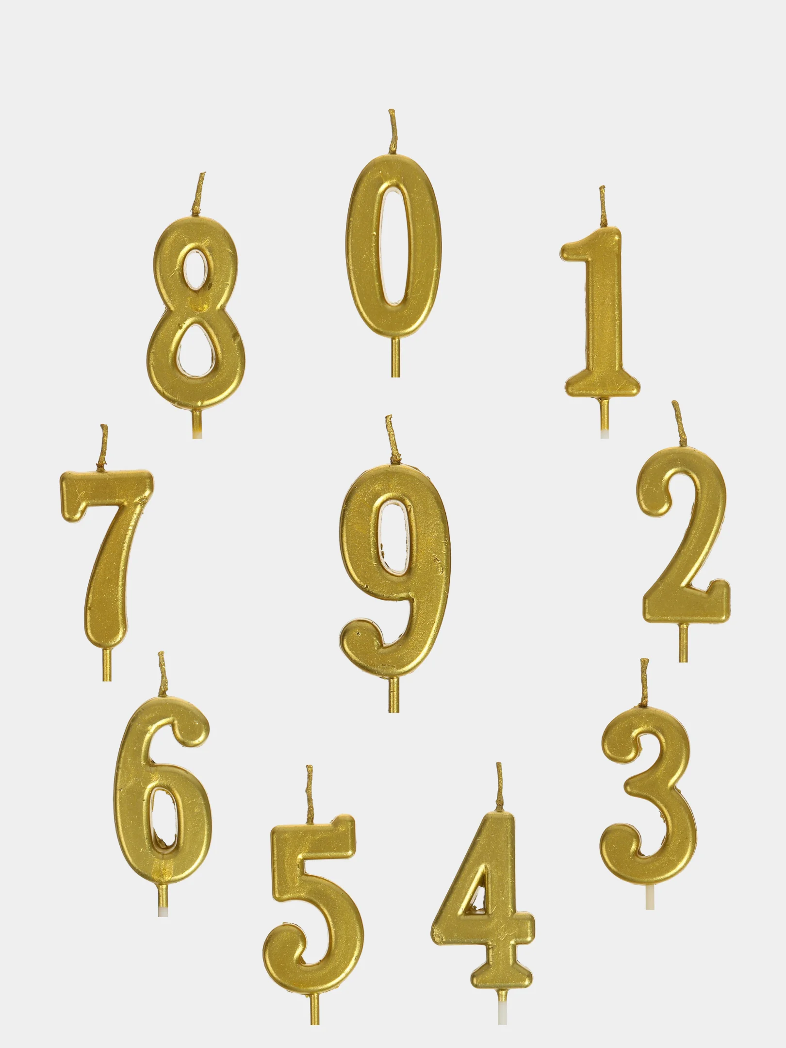 Золотой свеча в торт на шпажке, 4 вида, цифра: 0, 1, 2, 3, 4, 5, 6, 7, 8, 9, 4.5 х 2.5 см