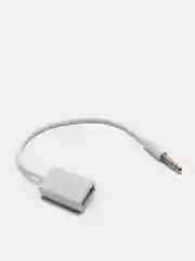Белый кабель для автомагнитолы OTG - 3.5 Jack 0,14 м. USB (мама) 3.5 Jack (папа)