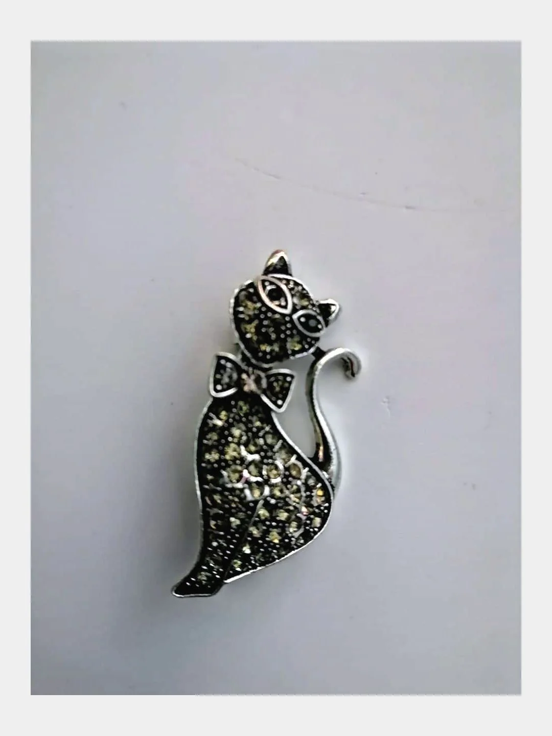 Серебряный брошь на булавке женская - Кошка бронза/серебро