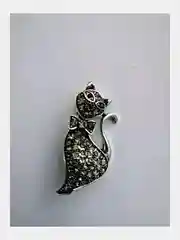 Серебряный брошь на булавке женская - Кошка бронза/серебро