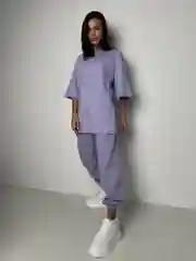 Лавандовый костюм женский повседневный,худи с капюшоном,брюки и футболка, костюм спортивный