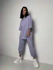 Лавандовый костюм женский повседневный,худи с капюшоном,брюки и футболка, костюм спортивный