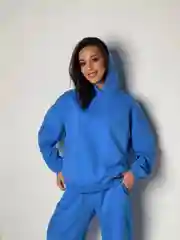 Синий костюм женский повседневный,худи с капюшоном,брюки и футболка, костюм спортивный