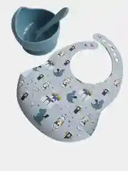 Лазурный детская посуда для кормления,тарелка на присоске,нагрудник