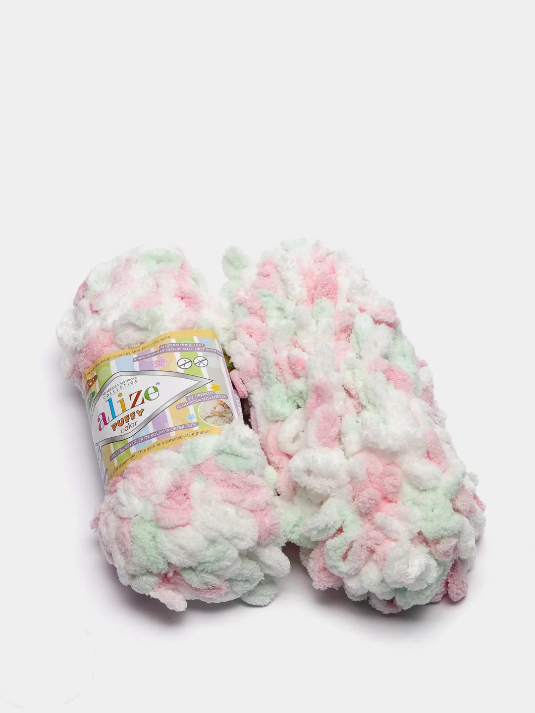 Мятный пряжа Alize Puffy Color, петельки, 5 штук, микрополиэстер