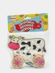 Развивающая деревянная Шнуровка-каталка "Коровка"
