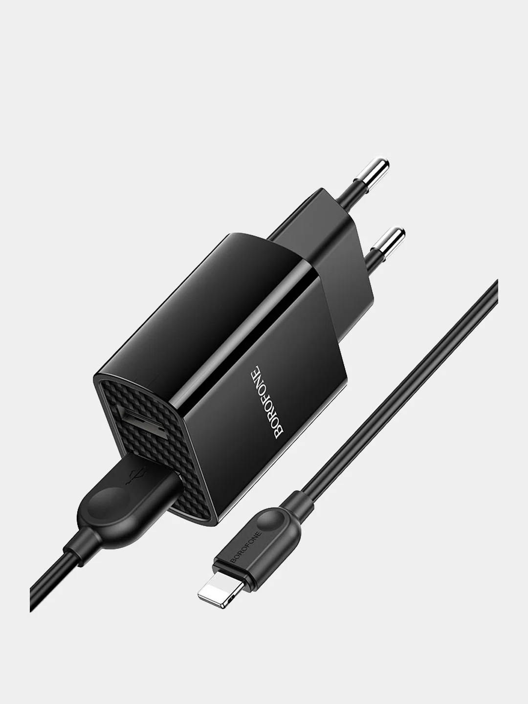 Черный сетевое зарядное устройство с кабелем Lightning 8-pin СЗУ Borofone BA53A