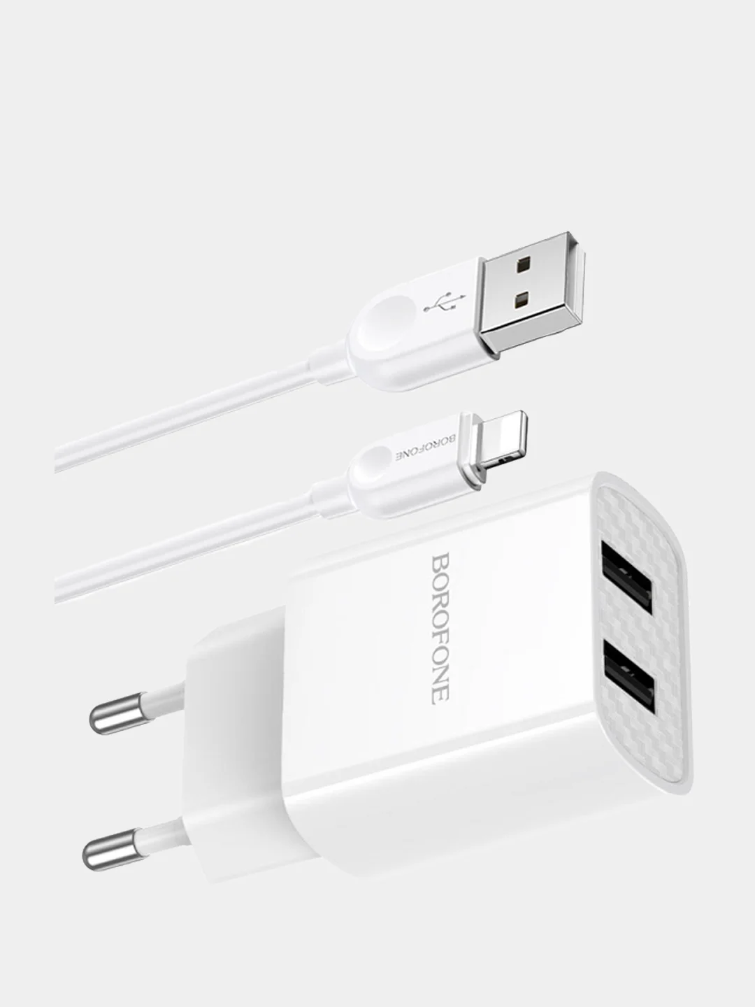 Белый сетевое зарядное устройство с кабелем Lightning 8-pin СЗУ Borofone BA53A