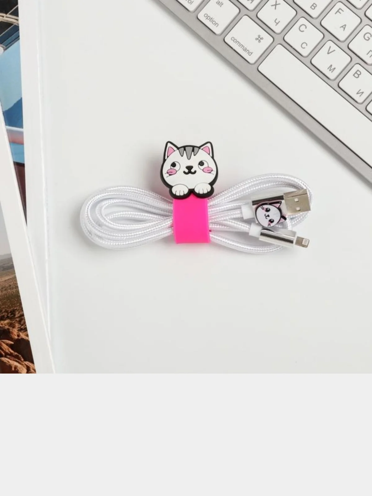 Набор: держатель для провода и кабель USB lightning "Oh, my cat", 1 м