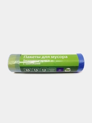 Мешки для мусора Комус, синие, с завязками, 12мкм, 15штук в рулоне, 35 л