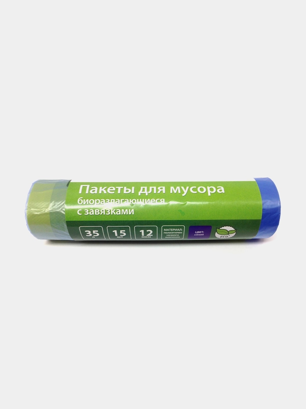 Мешки для мусора Комус, синие, с завязками, 12мкм, 15штук в рулоне, 35 л