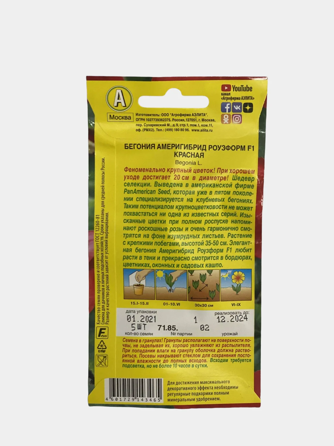 Бегония Америгибрид Роузформ красная (семена,цветы)