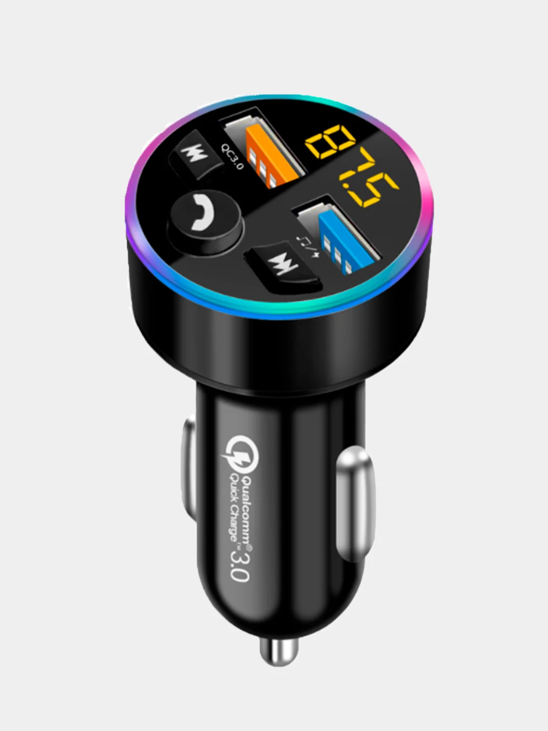 Черный автомобильный Bluetooth FM трансмиттер, с функцией зарядки QC 3.0