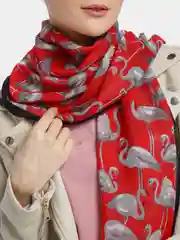 Красный шарф шифоновый с фламинго