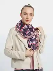 Темно-синий шарф шифоновый с фламинго