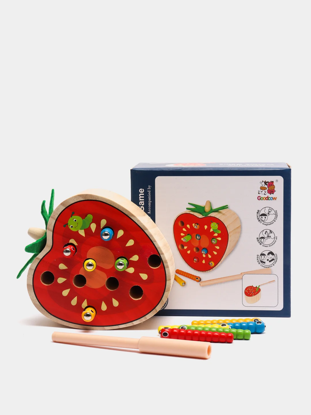 Коралловый магнитная рыбалка, деревянная игрушка поймай червяка