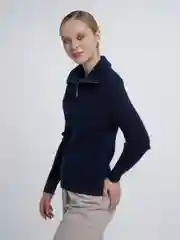 Темно-синий свитер с замком женский